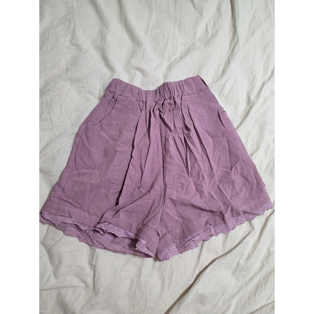 Purple Eyelet Lace Trim Elastic Waist Shorts with Pockets Size Medium